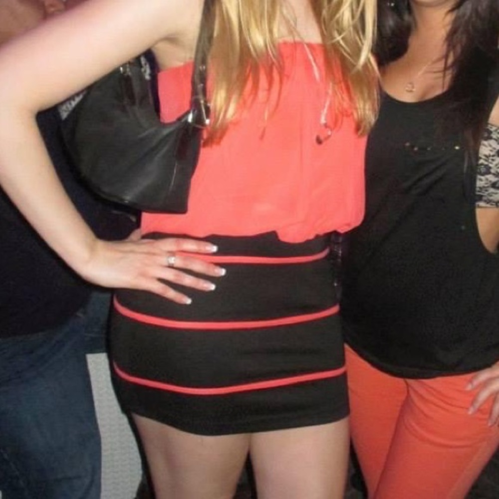 Pink and black strapless Body Central mini dress